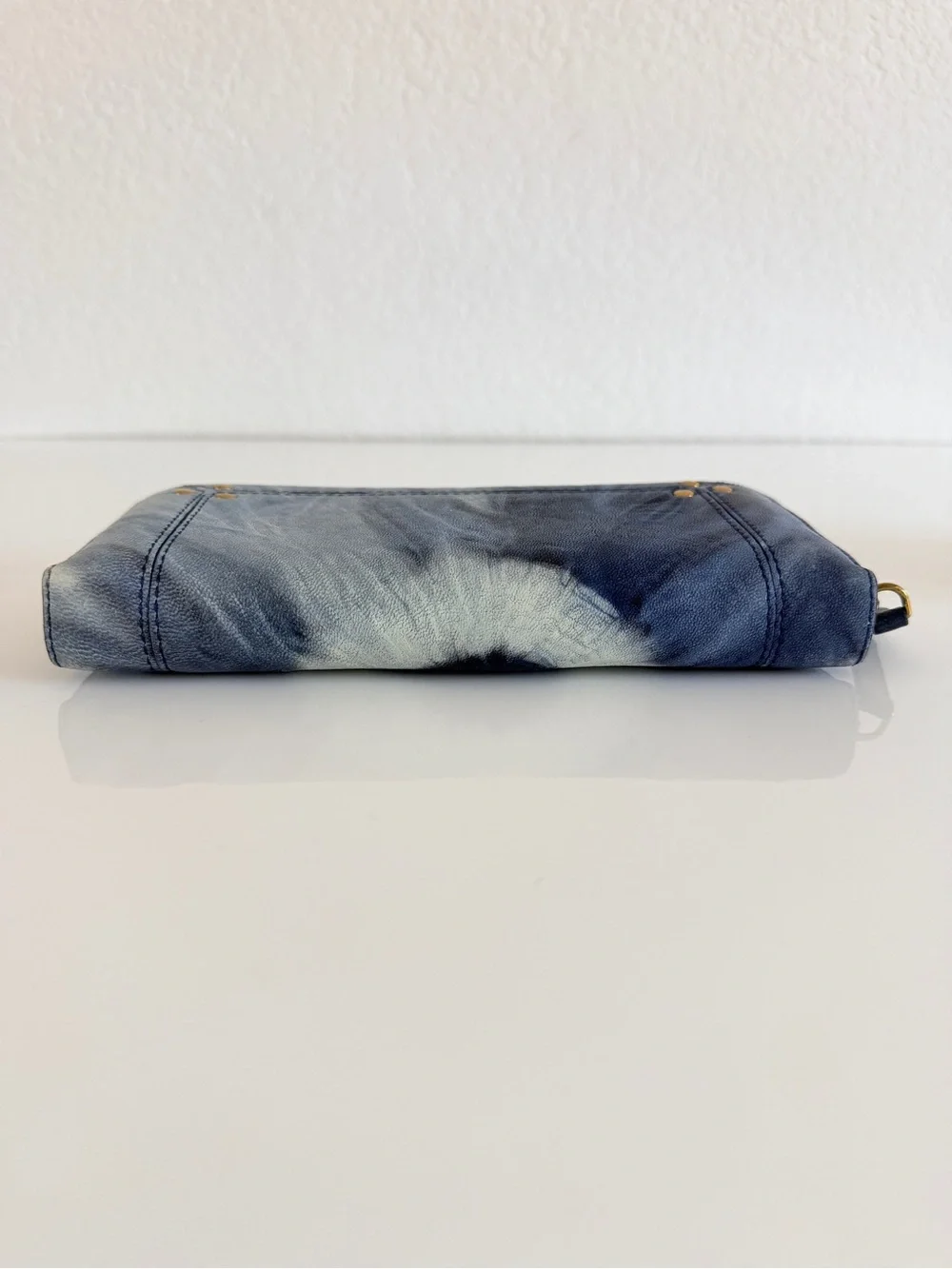 Jerome Dreyfuss Blue Tie-Dye Zip Wallet with Gold Studs